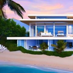 Modern beach house with a nautical theme3, Generative AI