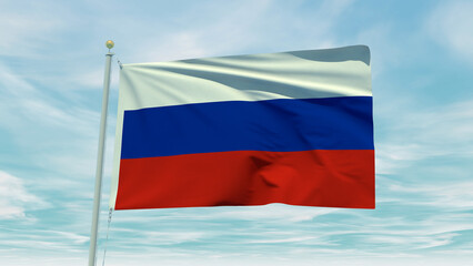 Fototapeta na wymiar Russia flag on a blue sky background. 3D Illustration