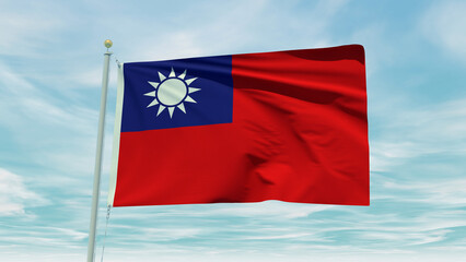 Taiwan flag on a blue sky background. 3D Illustration
