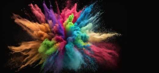 Obraz na płótnie Canvas colour powder blast on black background, Bright colours for Indian holi festival, generative ai