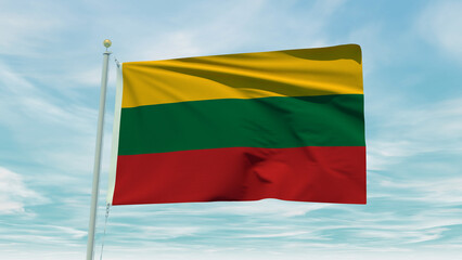 Lithuania flag on a blue sky background. 3D Illustration