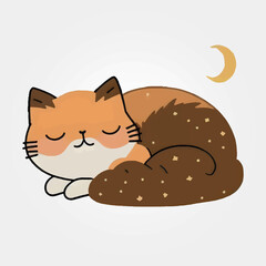 beautiful fluffy brown cat sleeping, vector illustration