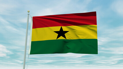 Ghana flag on a blue sky background. 3D Illustration
