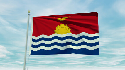 Seamless loop animation of the Kiribati flag on a blue sky background. 3D Illustration