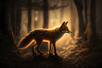 Cozy Fox Illustration in Spring forest Generative Ai	.