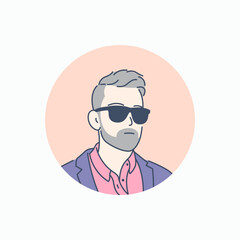 Icon illustration of a man wearing sunglasses, hand drawn style vector design illustration