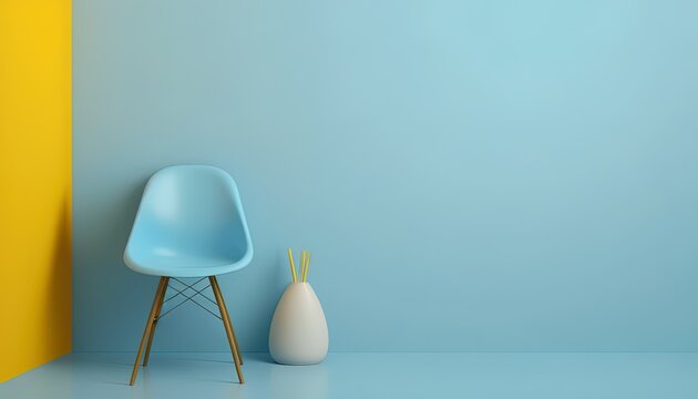 Blue Chair In A Room With A Blue Pastel Background