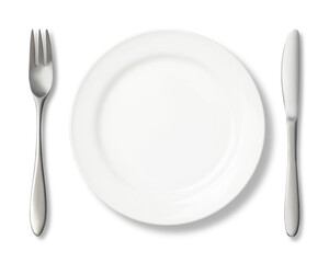 白い皿と、ナイフ、フォーク。料理、レストラン、レシピなどのイメージ
