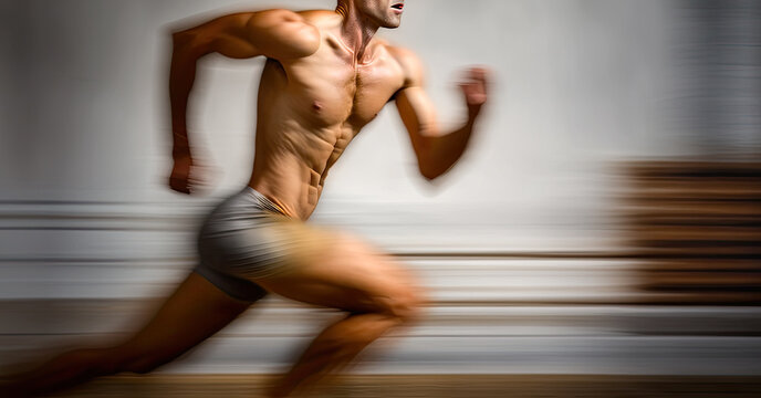 a scantily clad young athletic looking man is running. Generative AI