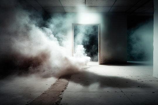 cloud of dust in an abandoned building. Generative AI