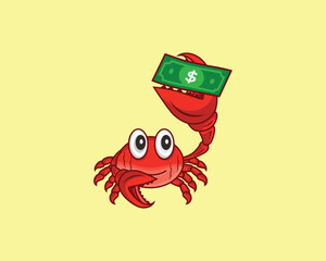Cute crab and money cash logo ilustration  © Hawwa