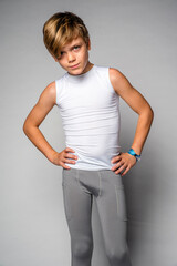 Youth Child Boy Athlete Track Running Model Standing in Studio
