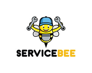 Bee Mechanic Service Character Illustration Logo