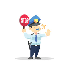 Police officer holding stop sign flat vector design illustration
