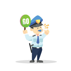 Police holding go sign