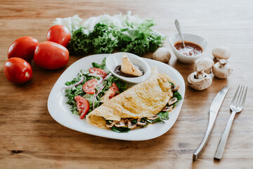 Mexican omelet with vegetables and cherry tomatoes in Mexico Latin America