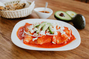 mexican red enchiladas for breakfast in Mexico Latin America