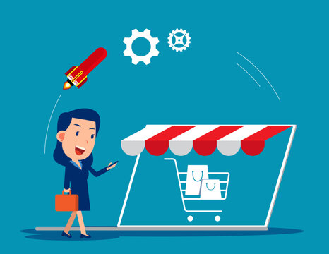 Start and launch online store. Business vector illustration concept