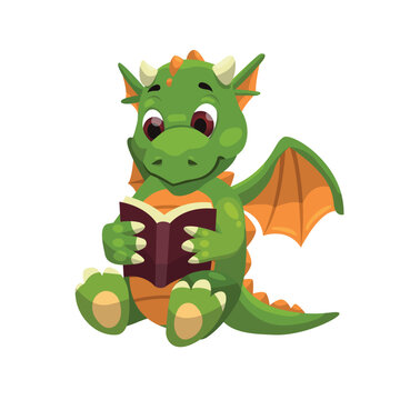 green dragon read book cartoon
