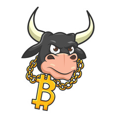 bull head wearing bitcoin chain illustration