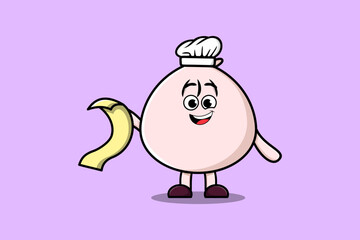 Cute cartoon Dim sum chef character with menu in hand cute style design illustration