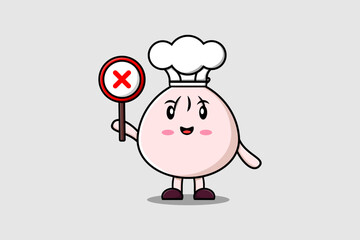 cute cartoon Dim sum chef holding wrong sign board in vector character illustration