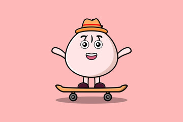Cute cartoon Dim sum singer character holding mic in flat modern style design illustrations