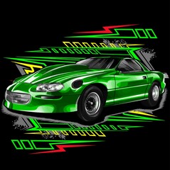 Dirt Racing Car splash, isolated on black background, for t-shirt business, digital printing,...