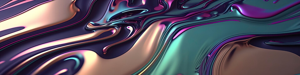 Obraz premium Iridescent abstract liquid marbeled panoramic background