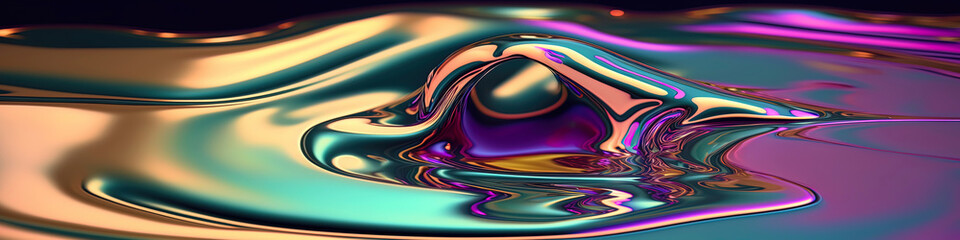 Iridescent abstract liquid marbeled panoramic banner, marbeled background.