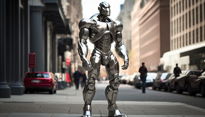 Fototapeta premium humanoid robot in the big city