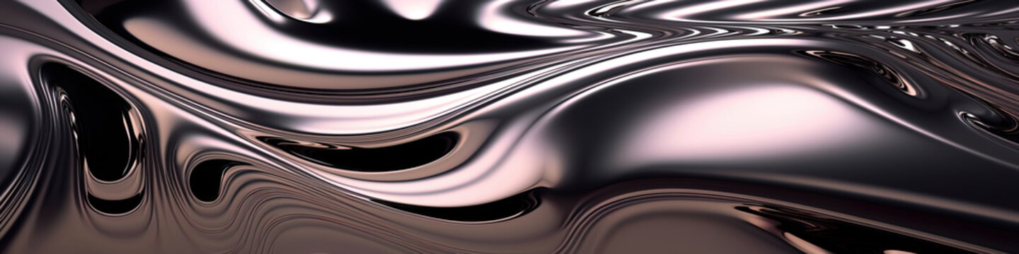 liquid chromed metal texture panoramic background.