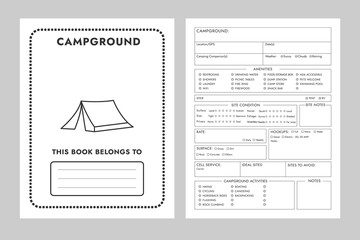 Campground journal logbook or notebook planner for kdp, travel, adventure, camping journals 
