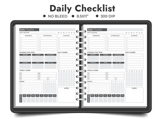 Daily checklist routine log planner notebook page, printable tracker, Daily activities planner, logbook, mood diary.