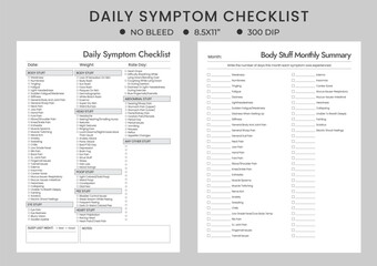 Daily monthly Symptom Tracker checklist Printable, Symptoms Journal, Medical Tracker logbook