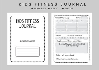 Kids daily activities fitness planner logbook, notebook, journals, kdp interior design 