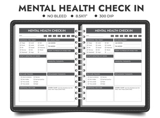 Mental Wellness Check-In, Mental Health Check-in Worksheet, Mental Health journal, or logbook planner