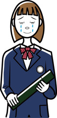 卒業式に涙する中高生