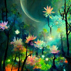 Obraz na płótnie Canvas painting of flowers in a forest at night. generative ai.