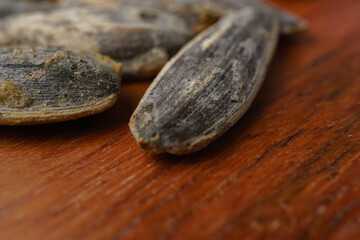 close-up of roasted sunflower seeds with salt selective focusing