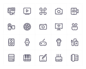 Device and multimedia line icon set