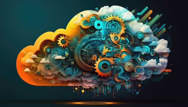 Cloud computing technology concept background, digital illustration, AI Generative