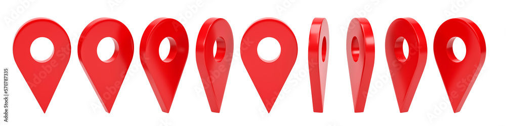 Poster 3d rendering, set of location points isolated on transparent background