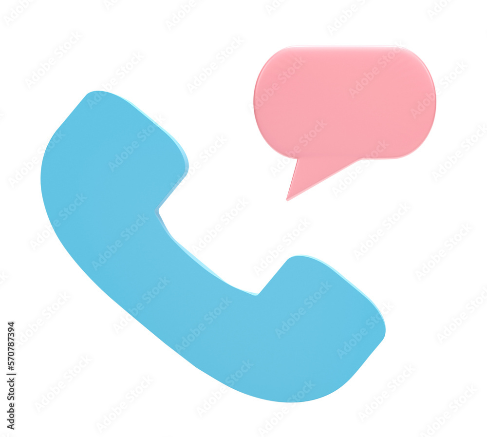 Poster 3d rendering. phone call icon with speech bubble isolated on transparent background