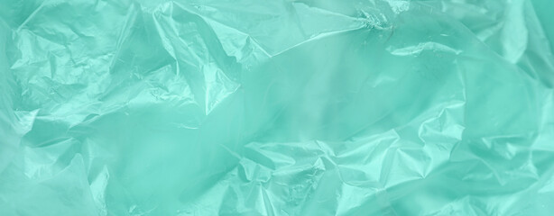 Crumpled mint polyethylene, closeup view