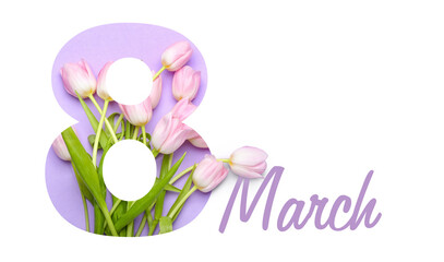 Beautiful tulip flowers on color background