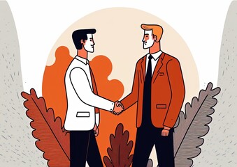man and person shaking hands, business networking and relationship building made with generative ai, vector style, flat, illustration, cartoon, line
