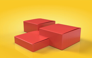 Fototapeta premium Product display stands for red and yellow advertising.