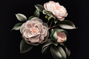 Camellia Flowers, Illustation, Generative AI