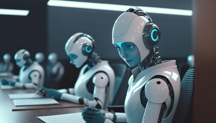 Ai humanoid robot,artificial intelligence or machine learning concepts.globalization and technology development.